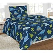 Sheet Set for Boys/Teens Dinosaur Jurassic Dark Blue Green Grey Light Blue Fl...