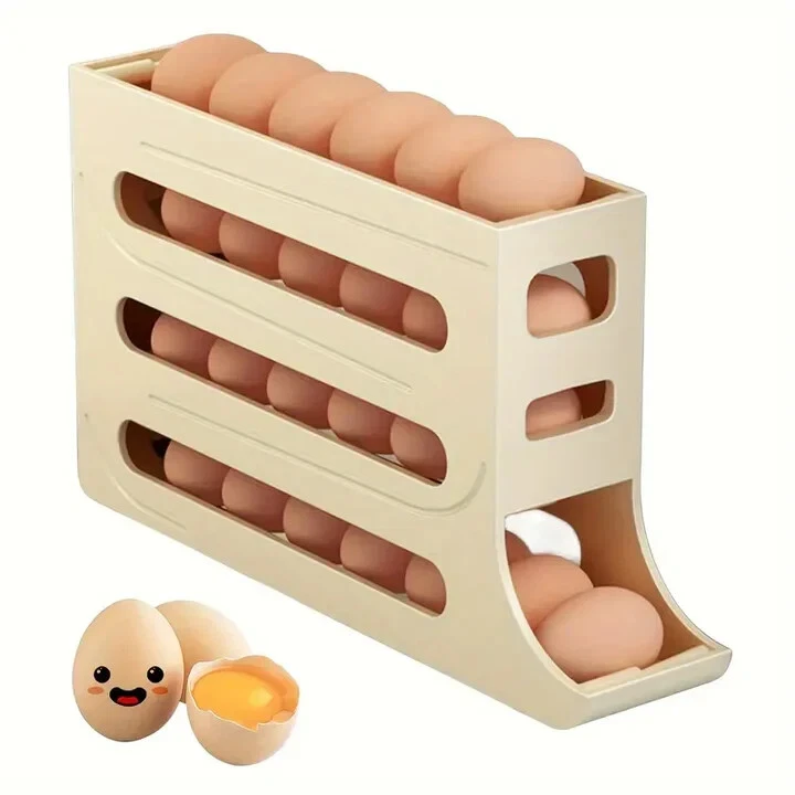 30 Egg Holder 4 Tier Automatic Rolling Egg Holder Dispenser for Refrigarator 1pc