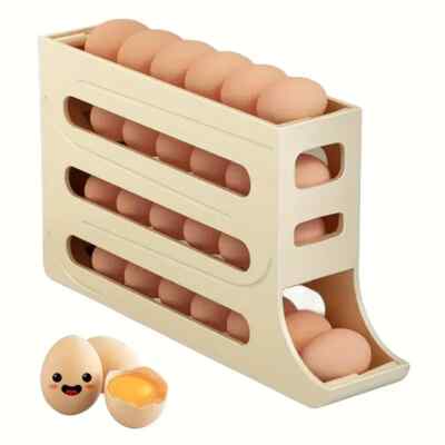 30 Egg Holder 4 Tier Automatic Rolling Egg Holder Dispenser for Refrigarator 1pc