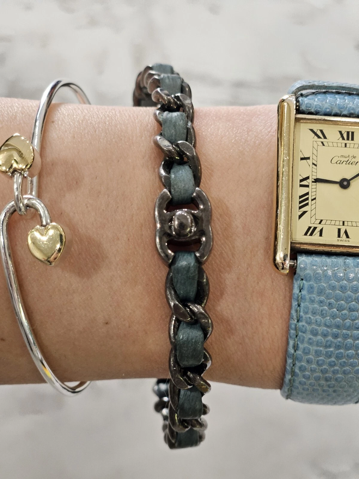 Catena Chanel CC Turnlock blu navy pelle intrecciata tono argento BangSz L AUTENTICA