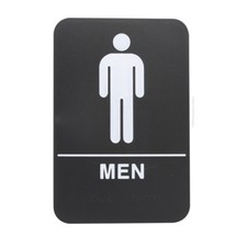 Men's Braille ADA Restroom / Bathroom Sign - Double Sided Tape - BLACK - 6x9 