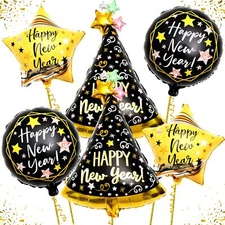 KatchOn Happy New Year Balloons Set - Pack of 6 | 33 Inch Hat New Year Foil B...