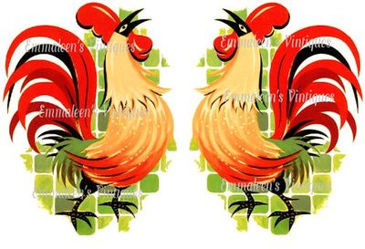 Vintage Image Retro Shabby Extra Large Retro Roosters Waterslide