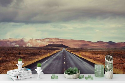 3D Cloudy Sky Wilderness Highway Self-adhesive Removable Wallpaper Murals Wall