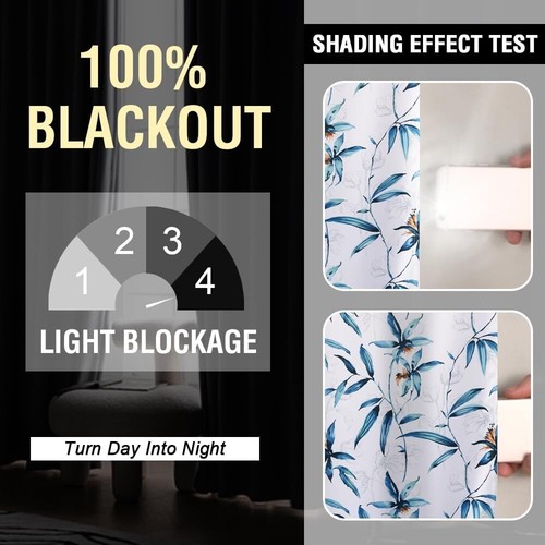 100% Blackout Curtains 213 CM Length 2 Panels Set Printed Drapes Thermal Insulat - Picture 2 of 6