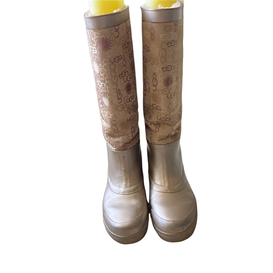 Ugg Rain Boots Women's Sz 7 5700 Gold Rubber Textile Round Toe Knee High Damaged - Image 3 of 4