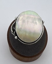 Mother of Pearl Sterling Silver Ring 30mm Size 7.25