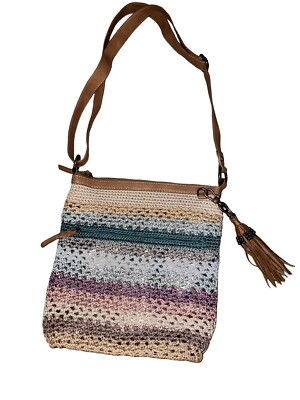 The SAK Hand Crochet Messenger Crossbody Bag Stripe Rainbow