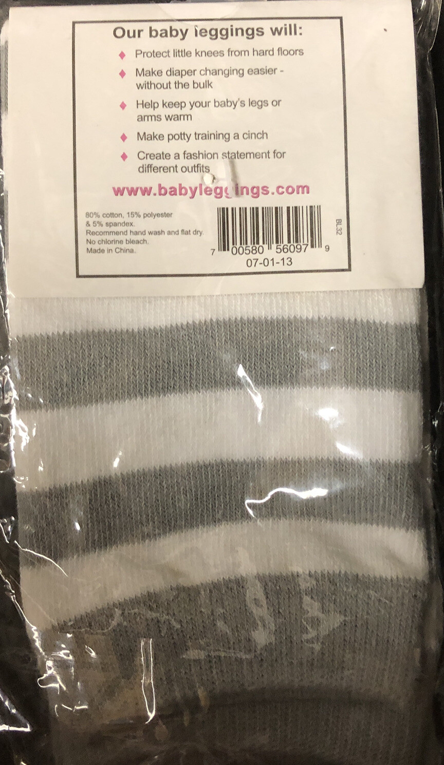 BL Baby Leggings Leg Warmers Cotton Polyester Spandex Gray White color NIP  | eBay