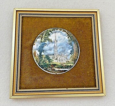Vintage Framed Coalport Bone China Medallion Salisbury Cathedral Constable