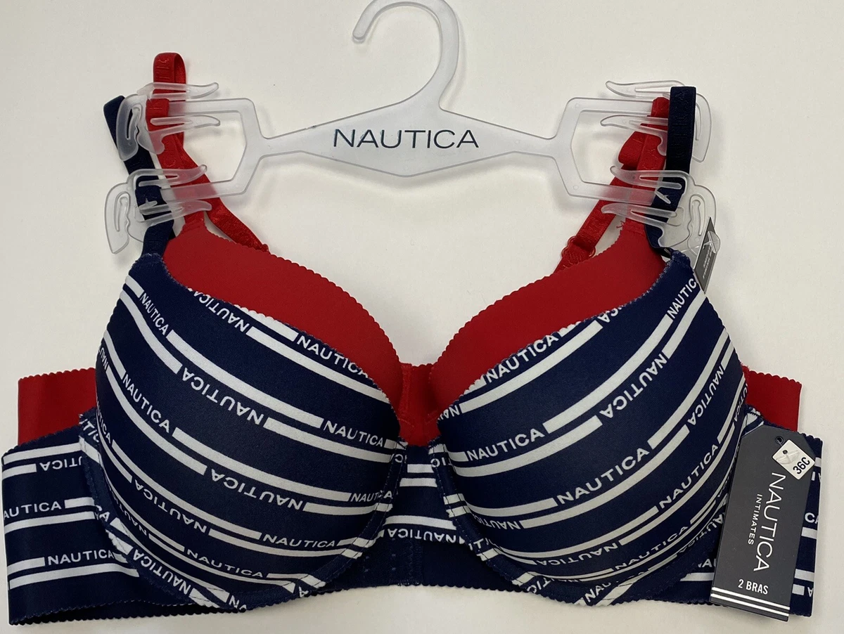 2 PACK NAUTICA INTIMATES BRAS SIZE 36C RED/BLUE COLOR:- NWT