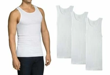 Fruit Of The Loom Men's 100% Cotton White A-Shirts Ribbed tank, 3 PK (S-3X)
