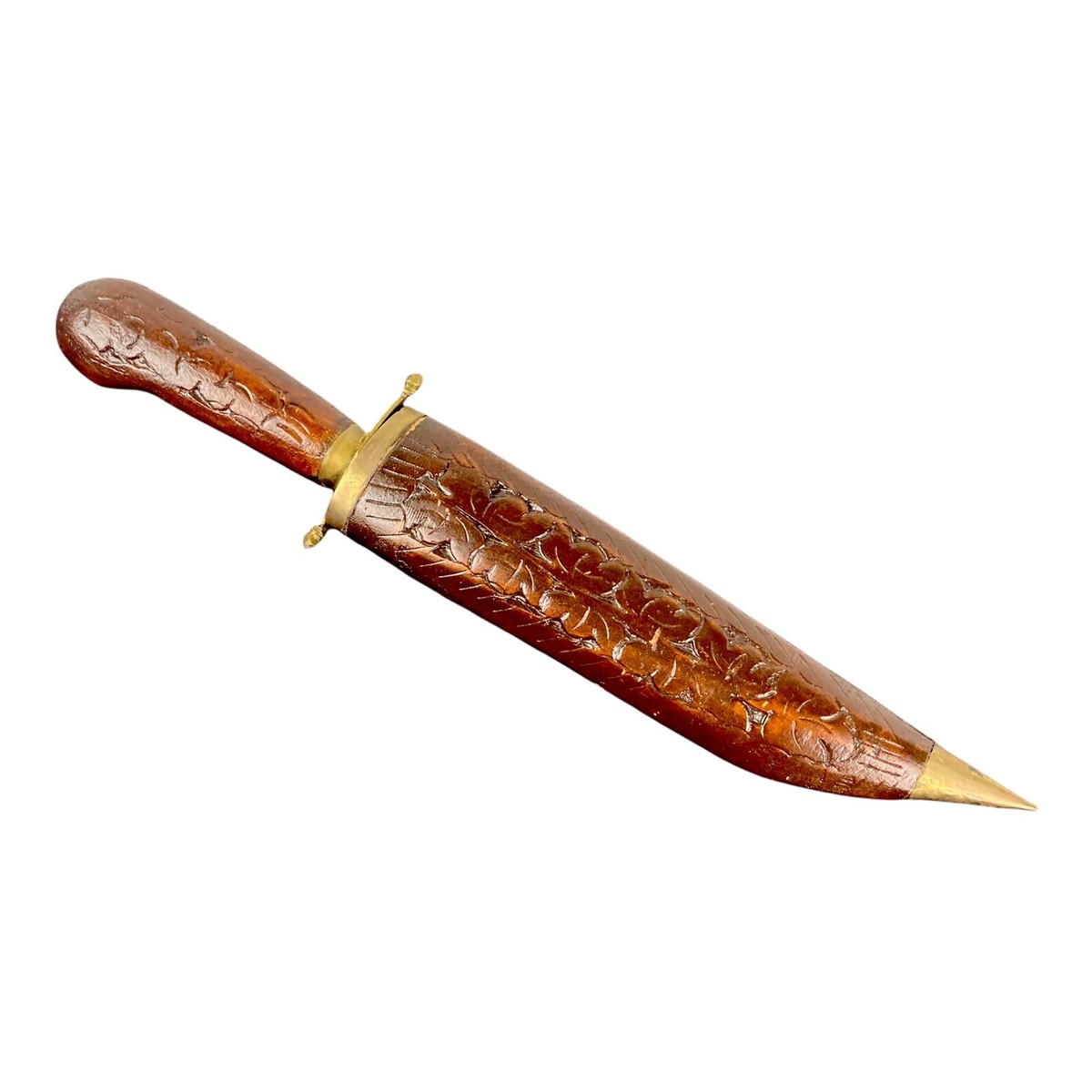 Indian Dagger Knife Hand Carved Wooden Sheath Brass Lock Hunting