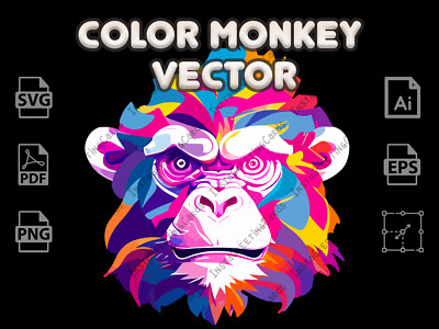 Color Monkey Vector | Monkey vector | Monkey svg | Monkey design | Colorful