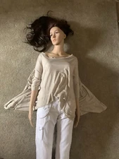 Moda International Women's Fashion T-shirt Top One Size Fits All Relaxed Beige