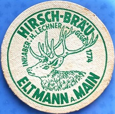 Alter Bierdeckel Hirsch-Bräu Eltmann a. Main um 1940-50