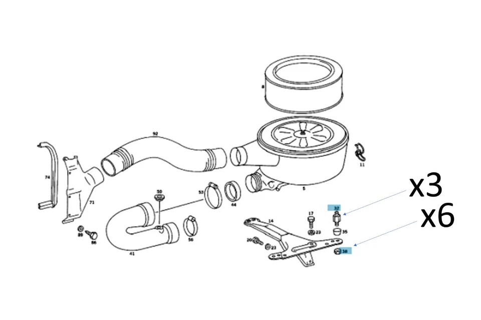 3 soportes de filtro de aire y tuercas de bloqueo Mercedes 300D Turbo 1978-85 Foto 2 de 2