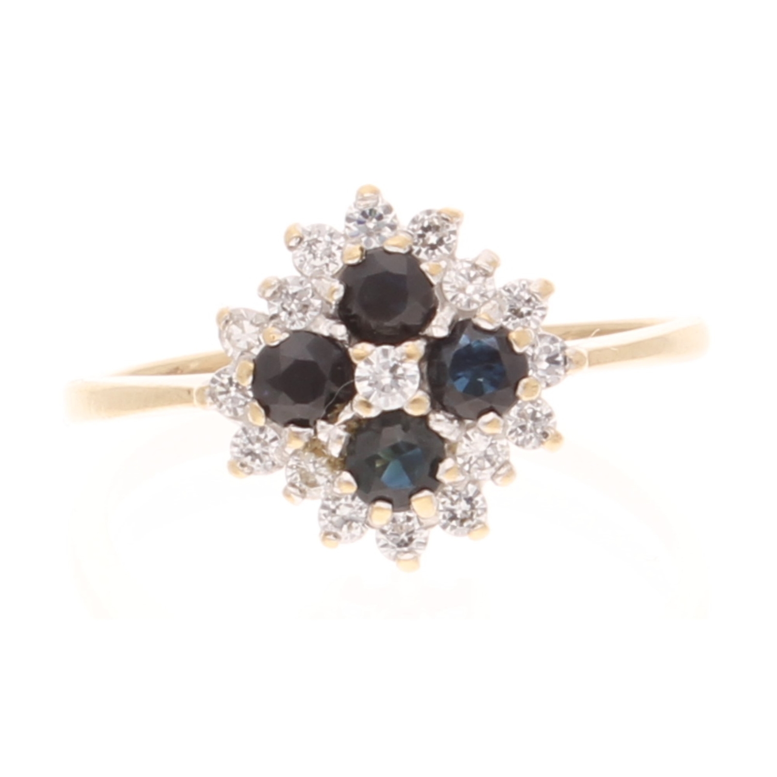 9Carat Yellow Gold Sapphire & Simulated Diamond Cluster Ring (Size L 1/2)11x11mm