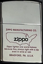 ZIPPO 2002 ZIPPO MANUFACTURING CO. POLISHED CHROME LIGHTER UNFIRED IN BOX P242