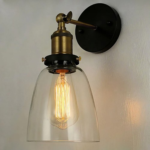 Clear Glass Shade Retro Industrial Wall Light Rustic Sconce Lamp Antique Chic UK - Picture 2 of 12