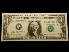 1995 $1 Web Note FRN A81927074D - Run 13 - AD Block 7/8 - XF/AU - SKU-CA767