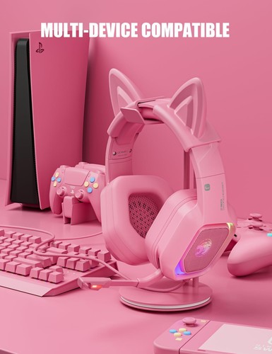 Pink Gaming Headset with Detachable Cat Ears, Compatible with PS4 PS5 Xbox On... - Picture 7 of 8