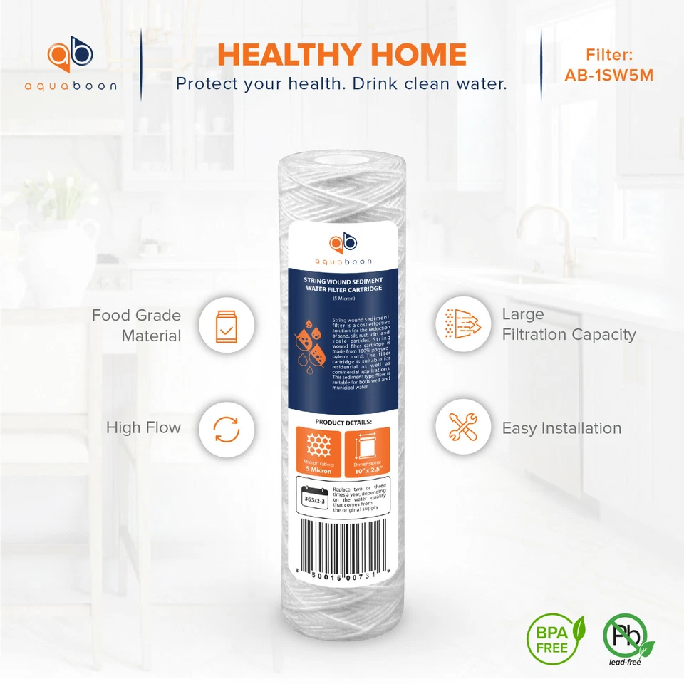 50-Pack of 5 Mic Wound String Sediment Water Filter Cartridges 10"x2,5" for RO - Image 4 of 4