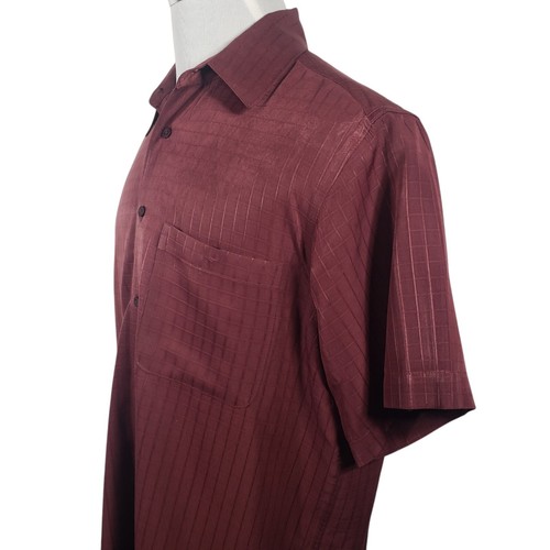 Haggar Casual Shirt Mens Sz L Button Up Short Sleeve Burgundy Check Regular Fit - Picture 6 of 9