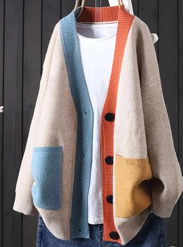 Men's Autumn & Winter Lapel Color Matching Knitted Cardigan Sweater Coat BIG 3XL