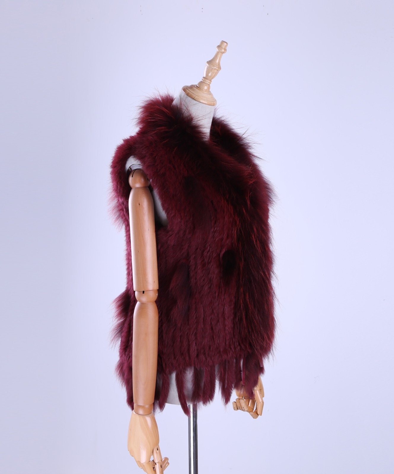 Para mujeres Moda Real Conejo Piel Tejida Chaleco Mapa Piel Borde Chalecos Dama Chalecos