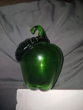 Vintage Hand Blown Art Decorative Glass Green Apple Life Size Murano Style Fruit