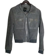Marciano 100% Goat Suede Front Zip Gray Pockets Jacket Size Small
