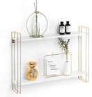 J JACKCUBE DESIGN White and Gold Floating Shelf, 2 Tier Wall Mount Shelves