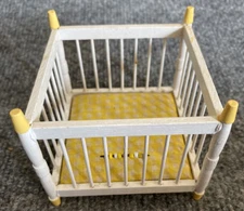 Vintage Dollhouse Concord Miniature White Yellow Playpen