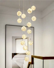 Spiral LED glass copper Lamp Duplex Stair Chandelier lobby hall Pendant Light yc