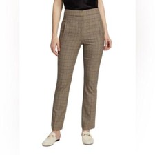 Veronica Beard Women's Arte Slim Plaid Pants Size 6 Brown Tan High Rise NWOT