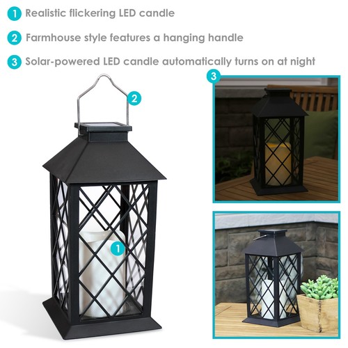 Concord Outdoor Solar Candle Lantern - 11 in - Black - Set of 2 by Sunnydaze - Picture 2 of 7