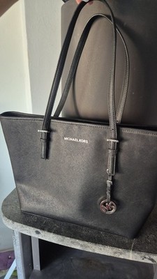 Original Michael Kors Jet Set Travel Medium Carryall Tote Schwarz Leder Shopper