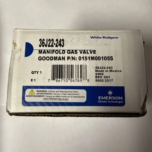 White Rodgers 36J22-243 ManiFold Gas Valve Goodman P/N: 0151M00105S