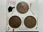 1918 P-D-S Lincoln Wheat Penny Cents 3 Coin Year Set