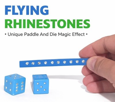 Blue FLYING RHINESTONES Magic Trick Paddle Hot Rod 2 Dice Die Jump Close Up Set