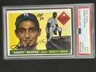Sandy Koufax 1955 Topps Signed Rookie Auto Inscribed HOF 72 PSA 3 Auto 10 #123