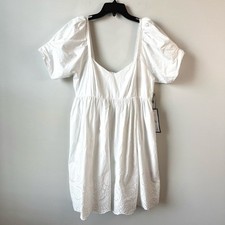 Adrianna Papell Eyelet Hem Puff Sleeve Fit And Flare Babydoll Dress Ivory 14