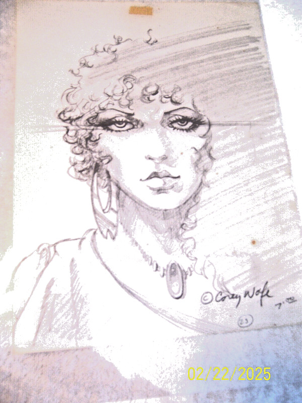 COREY WOLFE PENCIL SKTCH  - AQUACON II 2/20/83 (8 1/2"x 6 1/2") "EYES HAVE IT"