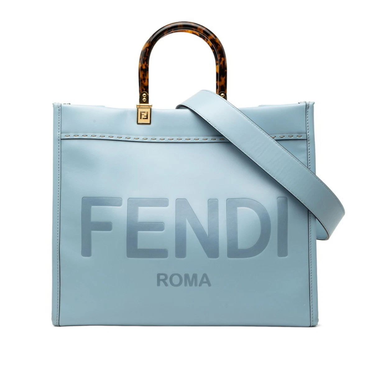 Fendi Sunshine Tote Bag/Shoulder Bag, 2-Way, Blue Leather, Women's