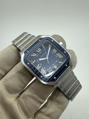 2023 Cartier Santos Blue Bezel Blue Dial Steel Auto Large Watch WSSA0048 B+P