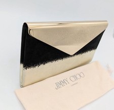 JIMMY CHOO Seconda Pochette Nubuck Oro Matrimonio Nero con Sacchetto Portaogg...