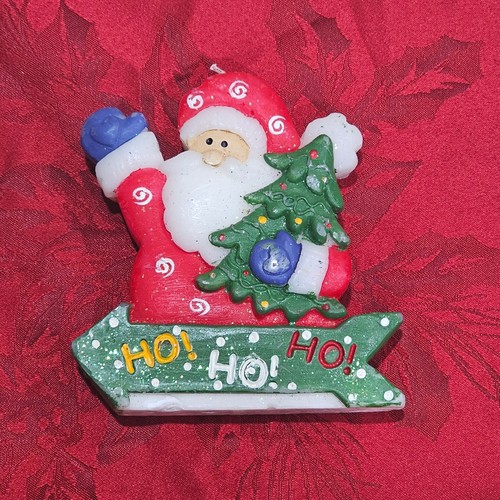 Santa Claus Ho Ho Ho Candle with tree Holiday decor