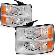Headlamp Fits Chevy Silverado 2007-2014 Chrome Housing Headlights Assembly Pair