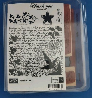 Stampin' Up! Fresh Cuts Stamp Set of 5 Wood Mounted Thank You Sentiments